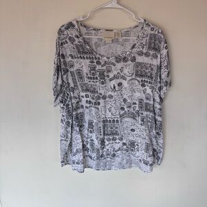 Cynthia Rowley Graphic linen short sleeve Blouse size 2X